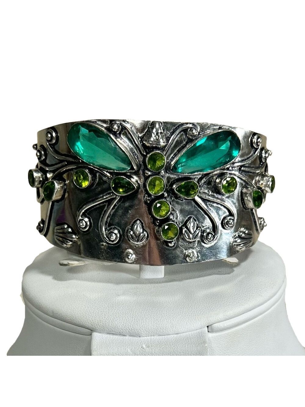 Vintage Style 925 Green Quartz Gemstone Bangle Bracelet